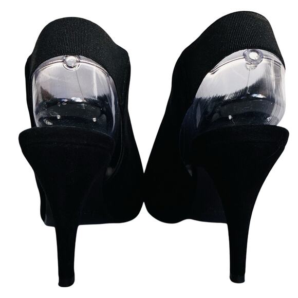 J.Crew Wmns Sz 7. 5 Black Suede Peep Toe 3” heel Slingback Shoes made in Italy - Picture 3 of 8